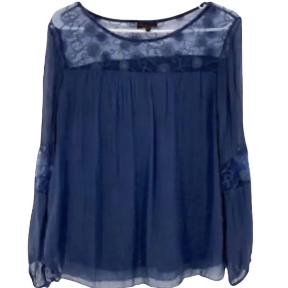 Carla Conti made in Italy blue silk blouse with lace front panel size medium